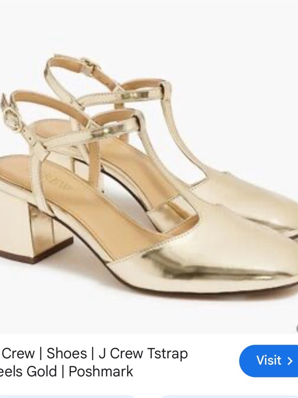 J. Crew Metallic Gold T‑Strap Block Heel Sandals